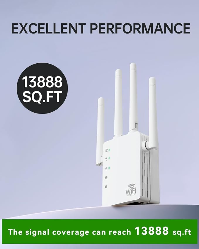 WiFi Extender, WiFi Extender Signal Booster Dual-Band(5.0G&2.4G) AC1200Mbps 10X Faster WiFi 6 Coverage to 13888 sq. ft & 150+ Devices, WiFi Range Extender, WiFi Booster Extender for Home