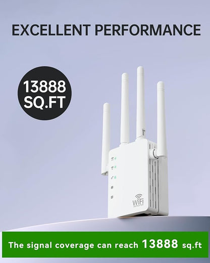 WiFi Extender, WiFi Extender Signal Booster Dual-Band(5.0G&2.4G) AC1200Mbps 10X Faster WiFi 6 Coverage to 13888 sq. ft & 150+ Devices, WiFi Range Extender, WiFi Booster Extender for Home