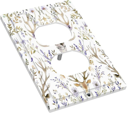 Outlet Covers Gothic Retro Floral Damask Elk Wild Flower 1 Gang Duplex Light Switch Cover Decorative Switch Plates Electrical Receptacle Faceplate Wall Plate For Bed Room Living Room