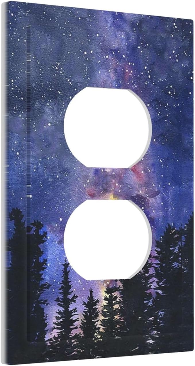 Outlet Covers Dream Milky Way Starry Forest Pine Watercolor Painting 1 Gang Duplex Electrical Receptacle Faceplate Light Switch Cover Wall Plate Decorative Switch Plates for Bedroom Home Decor