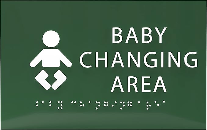 6" X4" Baby Changing Area Sign | Tactile Graphics Grade 2 Braille Text Baby Care Sign| ADA Compliant Wall Mount Plastic Restroom Sign for Hospital, Offices, Clinics and Apartments