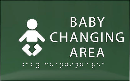 6" X4" Baby Changing Area Sign | Tactile Graphics Grade 2 Braille Text Baby Care Sign| ADA Compliant Wall Mount Plastic Restroom Sign for Hospital, Offices, Clinics and Apartments