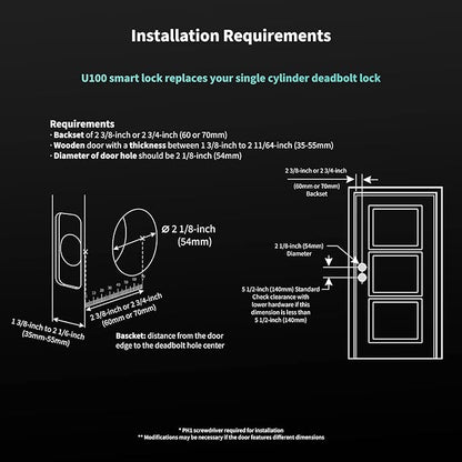 Aqara Smart Lock U100, Fingerprint Keyless Entry Door Lock with Apple Home Key, Touchscreen Keypad, Bluetooth Electronic Deadbolt, IP65 Weatherproof, Supports Apple HomeKit, Alexa, Google, IFTTT, Gray