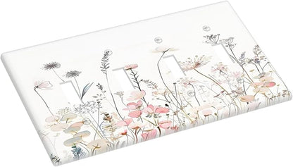 Floral Watercolor Wildflower Dandelion Plant Light Switch Covers Quad Toggle Electrical Faceplate 4 Gang Wall Plate Decorative Switch Plates for Farmhouse Bed Room Decor