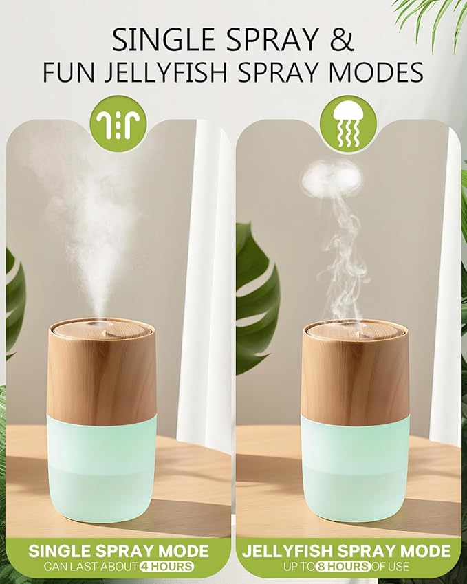 Essential Oil Diffuser, 300ml Ultrasonic Humidifier with 7 Colors, Jellyfish Mist Mode, Quiet Aromatherapy Humidifier, Waterless Auto Off Diffuser Decorative Gift for Home, Office, Yoga