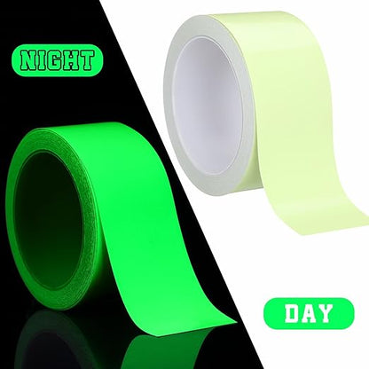 2 Rolls Glow in The Dark Tape 32.8 ft x 2 Inch Luminous Phosphorescence Green Long Lasting Bright Glow Tape for Halloween Night Decorations, Theater Stages, Stairs, Walls, Steps and Exit Sign