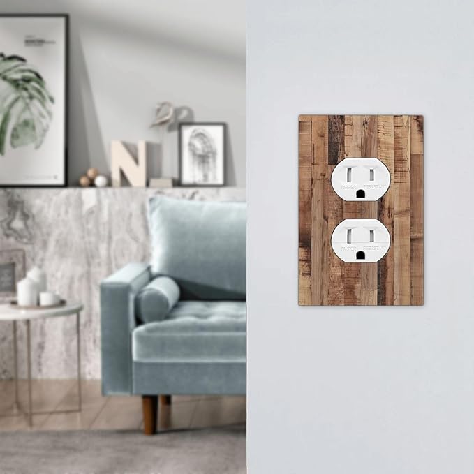 Outlet Covers Rustic Brown Wood Grain 1 Gang Duplex Wall Plate Decorative Switch Plates Electrical Receptacle Faceplate Light Switch Cover for Farmhouse Kitchen Decor