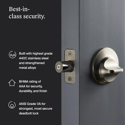 Level Lock+ WiFi Deadbolt Smart Lock - World's Smallest Smart Lock Plus Apple Home Key - Lock/Unlock Anywhere - Level App for iOS & Android - Works with Apple Home, Alexa, GoogleHome (Satin Nickel)