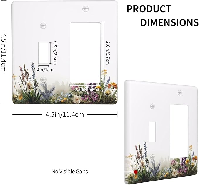 Outlet Covers White Background Colorful Flowers Plants Green Leaves 1 Toggle 1 Rocker Combo Light Switch Cover Plate Decorative Switch Plate Covers Electrical Wall Plate for Bedroom Home Decor