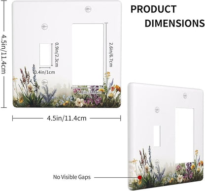 Outlet Covers White Background Colorful Flowers Plants Green Leaves 1 Toggle 1 Rocker Combo Light Switch Cover Plate Decorative Switch Plate Covers Electrical Wall Plate for Bedroom Home Decor