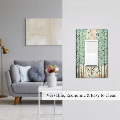 Boho Wildflower Forest Woodland Animals Decorative Outlet Covers 1 Gang Single Rocker Light Switch Cover Plate Wall Plates GFCI Faceplate for Bedroom Bathroom Decor