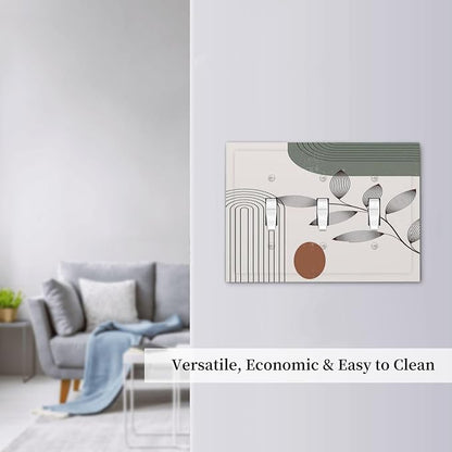 Decorative Switch Plates Sage Green Boho Nature Art Minimalist Geometric Plant 3 Gang Wall Plate Triple Toggle Light Switch Cover Faceplate Electrical Wall Panels for Bedroom living Room