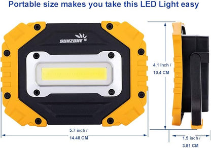 Sunzone Portable LED Work Light,AA Battery Powered Flood Lights,Super Bright Workshop Job Site Lighting for Camping, Hiking, Fishing, Car Repair with Emergency SOS Mode (2 Pack)
