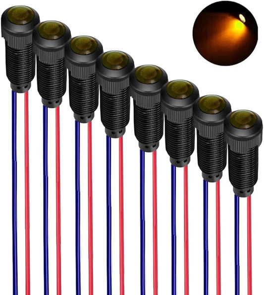 8pcs Yellow Indicator Pilot Light 110VAC Mounting Hole Size 8mm(Flame Retardant Plastic Shell)