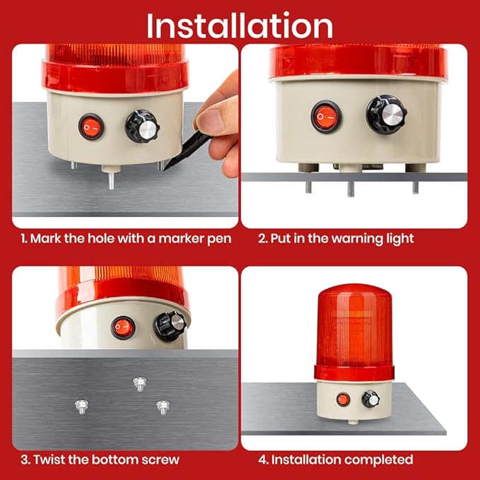 Industrial LED Rotating Warning Light, AC110V Beacon Strobe for Public Emergency Alarms, Siren Light with Volume Adjustment and Switch for Construction, Traffic, Factory, Safety Sign, Boat