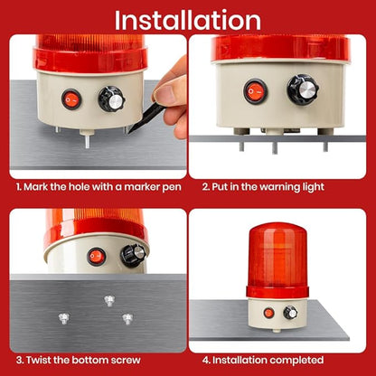 Industrial LED Rotating Warning Light, AC110V Beacon Strobe for Public Emergency Alarms, Siren Light with Volume Adjustment and Switch for Construction, Traffic, Factory, Safety Sign, Boat
