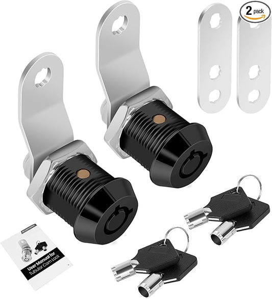 2 Pack Tool Box Lock with Keys, 5/8" RV Storage Lock Keyed Alike, Cabinet Lock Cam Locks for Toolbox Lock Replacement Mailbox RV Compartment Locks with Manual (Black -2 Pack, 5/8 Inch)…