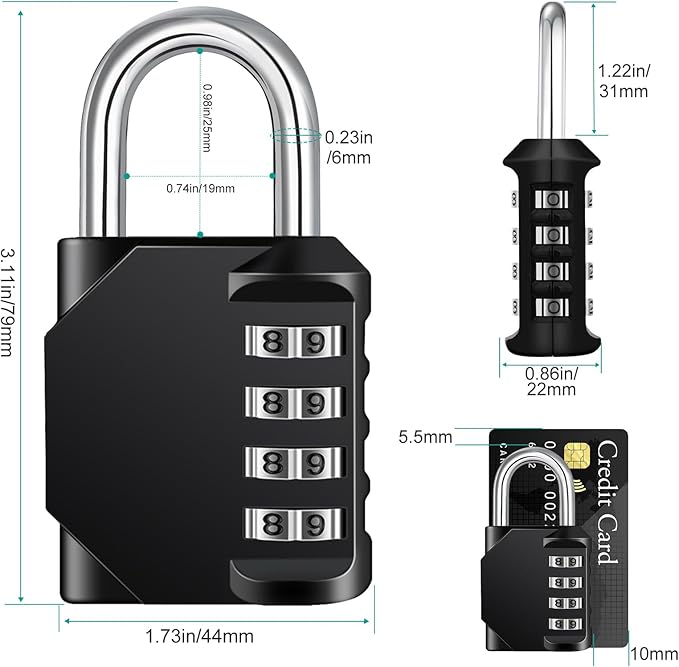 ZHEGE 2 Pack Combination Lock for Locker, 4 Digit Combination Padlock for School, Gym, Employee Locker, Outdoor, Fence (Black & Blue)