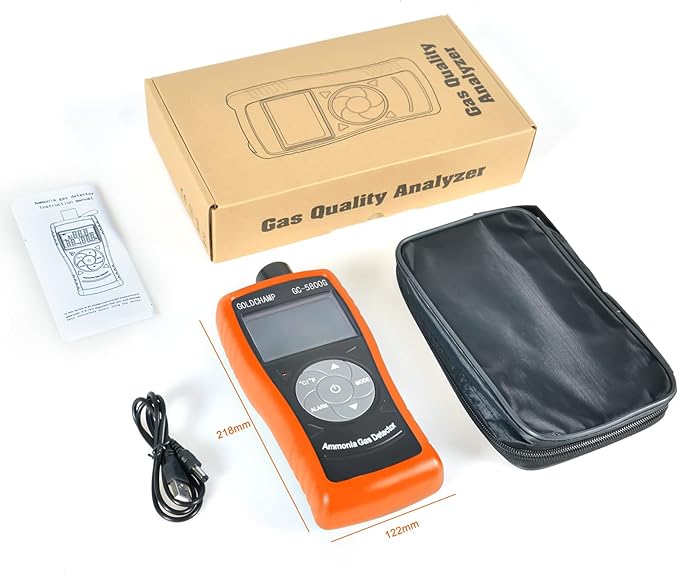 Ammonia Gas Detector 0~100ppm NH3 Monitor with 0.1ppm Resolution, Temperature(℉/℃), Humidity, LCD Display, Double Alarm, Tripod Hole for Farm, Poultry, Pig & Livestock