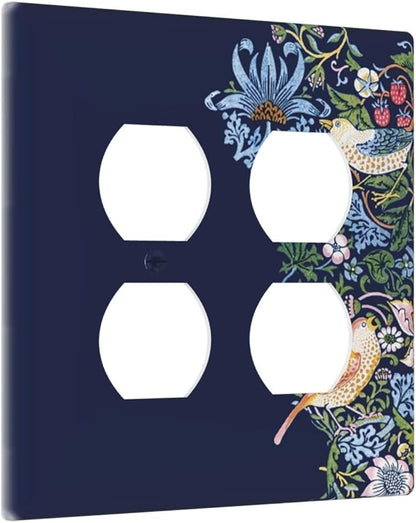 Decorative Outlet Covers Vintage Blue Morris Strawberry Thief Bird Flower 2 Gang Wall Plate Cover Double Duplex Receptacle Two Switch Light Switch Cover Plate Faceplate
