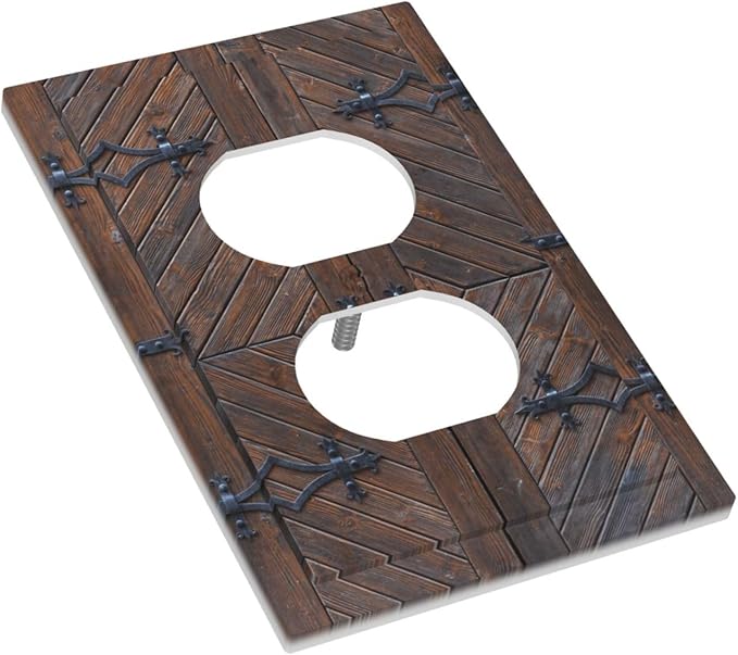 Decorative Outlet Covers Vintage Brown Wood Barn Door 1 Gang Duplex Light Switch Cover Plate Unique Wall Plate Electrical Switch Plate Covers for Farmhouse Home Decor （2 Pack）