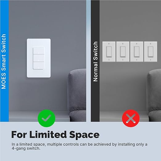 Matter WiFi Smart Light Switches, Netural Wire Required, 2.4GHz Single Pole Switch, Compatible with Alexa Assistant, Remote Control, Voice Control, No Hub Required (3 Way)