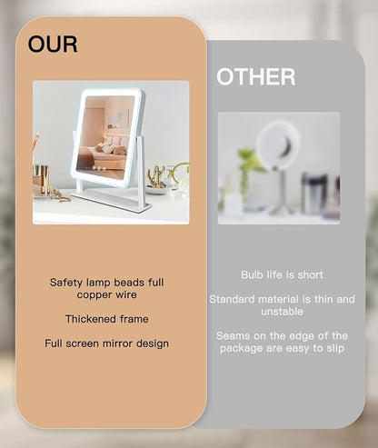 Lighted Makeup Mirror, Hollywood Vanity Mirror, 3 Color Lighting Modes, 360° Rotation, HD Glass Mirror, and 10X Magnification Mirror Smart Touch Control for Home & Travel (White)