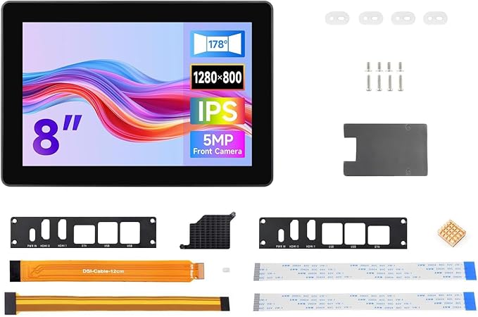 Industrial HMI All-in-one Touch Display for Raspberry Pi 4 5, 8inch Screen Monitor, Dual 4K HDMI Output, 10-Point Touch @XYGStudy (RPI-HMI-080D-ACCE-B)