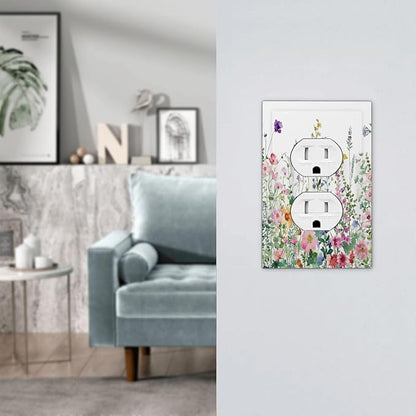Outlet Covers Boho Colorful Flowers Plant Rustic Wildflower 1 Gang Duplex Light Switch Cover Decorative Switch Plates Electrical Receptacle Faceplate Wall Plate for Bed Room Bathroom