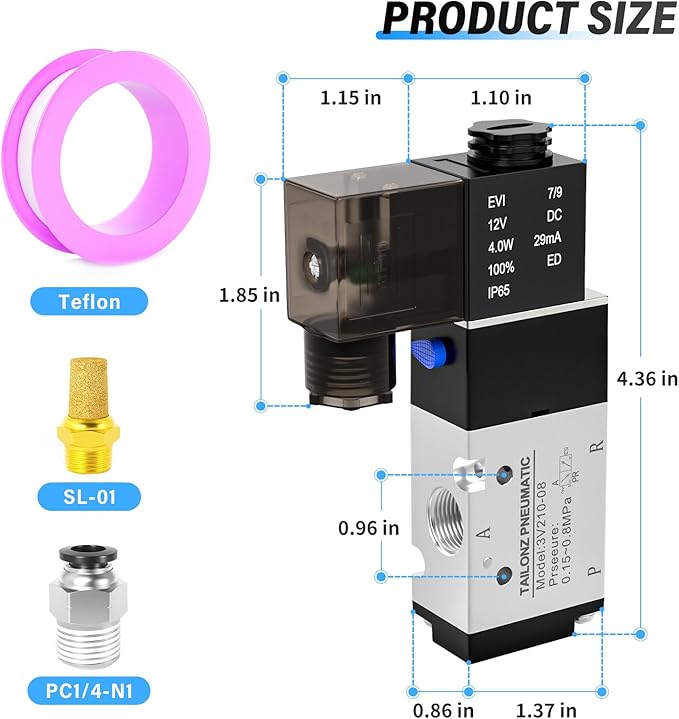 TAILONZ PNEUMATIC 1/4"NPT Solenoid Valve 3V210-08 AC110V Single Coil Pilot-Operated Electric 2 Position 3 Way Connection Type(Junction Box)