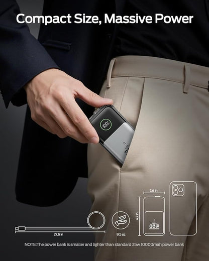 MOVE SPEED 3 in 1 Portable Charger with Built-in Retractable 27.6in Cable and Foldable Wall Plug, 35w 10,000mAh Fast Charging Power Bank, Travel Essential Battery Pack for iPhone 17/16/15,Galaxy