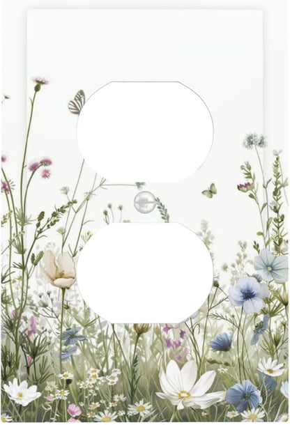 Colorful Wildflowers Daisy Plant Butterfly Floral Outlet Covers 1 Gang Duplex Light Switch Cover Decorative Switch Plates Electrical Receptacle Faceplate Wall Plate for Bed Room Living Room Decor