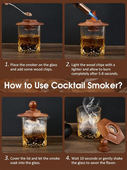 23Pcs Whiskey Smoker Kit with Torch-12 Wood Chips, Ice Ball Mold, Cocktail Smoker Infuser Kit, Old Fashioned Drink Smoker Kit, Birthday Bourbon Whiskey Gifts for Men,Dad,Him, Christmas