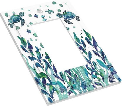 Decorative Outlet Covers Vibrant Turtle Seagrass Watercolor Painting 1 Gang Single Rocker Light Switch Cover Plate Wall Plates GFCI Faceplate for Bathroom living Room Decor
