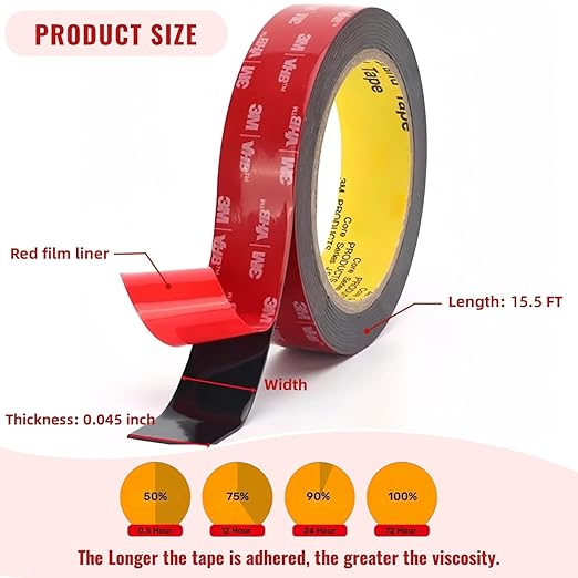 Double Sided Tape Heavy Duty, Adhesive Mounting Tape 1/4 in x 15.5 ft, Waterproof and Temperature Resistant Adhesive Strip Tape for Indoor, Outdoor, Automotive Trim, Home Decor