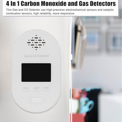 Wall Plug-in Natural Gas & CO Detector, 4-in-1 Portable Combustion Gas Alarm with LCD Display for Indoor Air Quality Monitoring