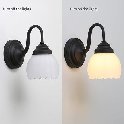 Pathson Milk White Wall Sconce Lamp with Tulip Thicken Glass, Modern Bathroom Sconce Hardwired Wall Vanity Light Indoor Decor for Mirror Living Room Foyer Loft Bedroom Farmhouse Lighting