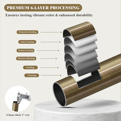 Oneach Heavy Duty Curtain Rods for Windows 72 to 144 Inch, 1 Inch Antique Bronze Curtain Rod, Adjustable Length Rod with Metal Finials, Modern Decor for Bedroom Kitchen Living Room(16 to 150 Inch)