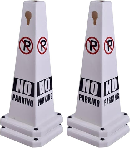 26.5" Caution Cones, 4-Sided Visible Safety Signs with Heavy Rubber Base, Warning for Slip & Fall Prevention, Indoor/Outdoor Use (4, No Parking-White, 26.5 inch)