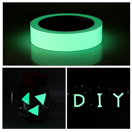 BOMEI PACK Glow in Dark Tape Fluorescent Luminous Tape 1 Pack 1in x 33ft-Bright,Rechargeable,Durable for Indoors and Outdoors Design of DIY Craft Pattern,Creative Decoration,Night time Decorations.