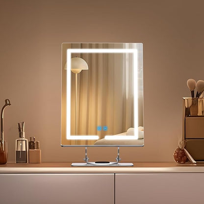 Vanity Mirror with Lights with 360° Rotation, LED Makeup Mirror with 5X Magnification, Lighted Makeup Mirror Adjustable Height, Angle and Light, Smart Touch Control Dark Gray