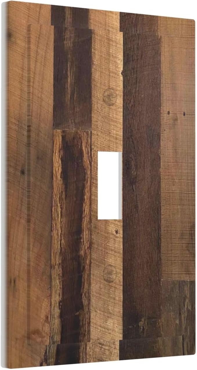 Rustic Brown Wood Vintage Wood Board Decorative Light Switch Cover 1 Gang Single Toggle Device Electrical Faceplate Switchplates Decorator Outlet Wall Plate For Farmhouse Cabin Decor