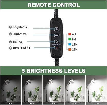 YEOLEH Grow Light for Indoor Plants Growing 6000K Full Spectrum LED Desk Lamp with Dimmable & Timer