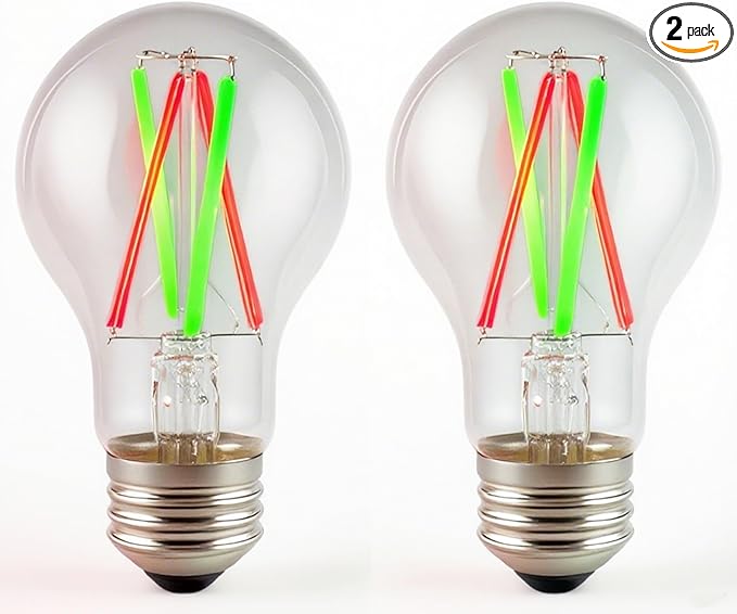 3 Color Temperature LED Bulb E26 Medium Base 60W Equivalent, Red and Green Color Changing Light Bulb 3CCT A19 LED 6W Clear Glass, Not Dimmable, 2 Pack