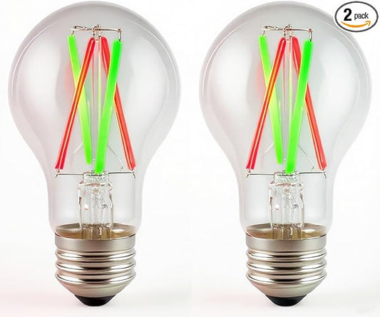 3 Color Temperature LED Bulb E26 Medium Base 60W Equivalent, Red and Green Color Changing Light Bulb 3CCT A19 LED 6W Clear Glass, Not Dimmable, 2 Pack