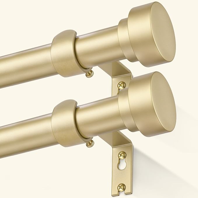 GEEBOBO 2 Pack Gold Curtain Rods for Windows 66 to 120 Inch, 1 Inch Adjustable Heavy Duty Decorative Curtain Rods, W1 (Gold, 32"-120",2 Pack)