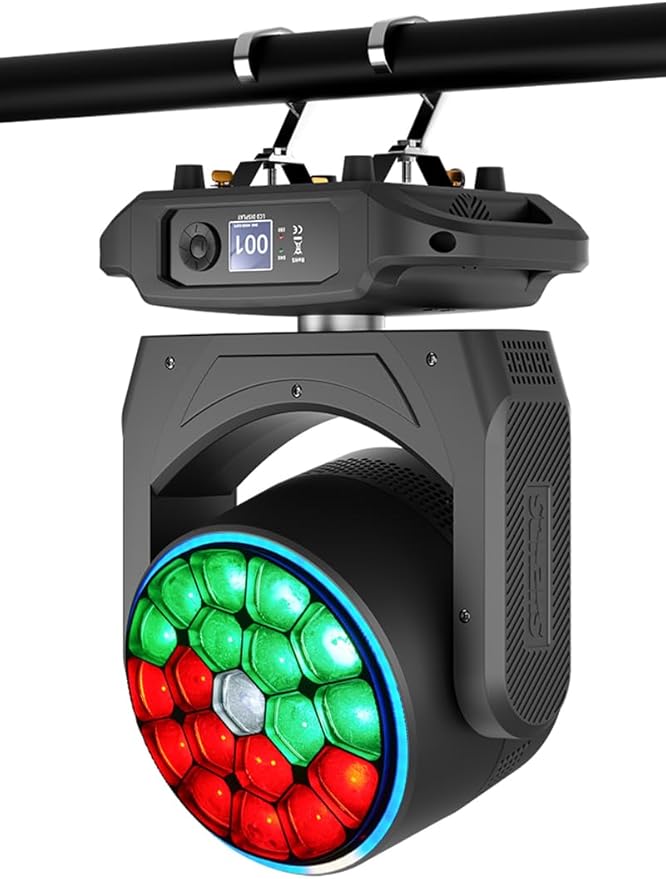 SHEHDS 19x40W LED Moving Head Light, RGBW LED Stage Light with RGB Ring Effects, with Zoom, Beam Effect, 360° Rotation, for Outdoor Concert Performance, Theater, School Show