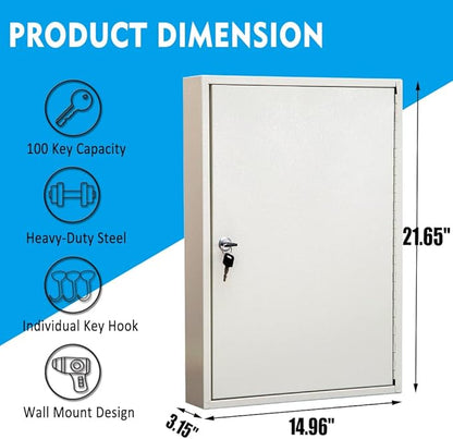 UMEKEN Key Box Wall Mount 100 Position Metal Valet Car Key Cabinet Lock Box with Key Tags, Vehicle Key Holder Lockbox Key Organizer Safe Storage Locker Box, Cream