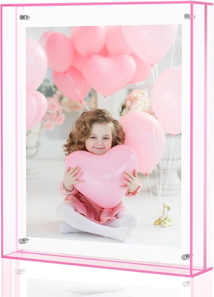 8x10 Picture Frames, Stunning Color Acrylic Photo Frame, Wall & Tabletop Display Frames, Modern Floating Style for Home Office Decoration, Pink (1 Pack)