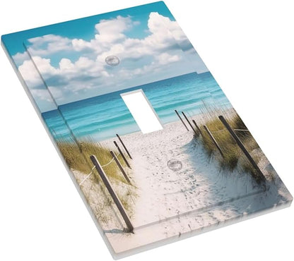 Decorative Light Switch Cover Plate Coastal Beach Ocean Seaside View 1 Gang Single Toggle Wall Plates for Electrical Outlets Outlet Covers Switch Plate Covers Faceplate for Bedroom Home Decor